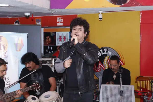 stock image NEW DELHI, INDIA -FEBRUARY 16, 2024: Euphoria Band founder and lead vocalist Palash Sen performs during the HT Citys 25th birthday anniversary celebration at HT House