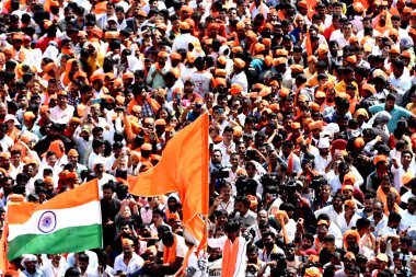 MUMBAI, INDIA - 27 Ocak 2024: Maratha lideri Manoj Jarange Patil ve destekçileri, 27 Ocak 2024 tarihinde, Mumbai, Hindistan 'da Chhatrapati Shivaji Maharaj Chowk Vashi' de toplandı.. 