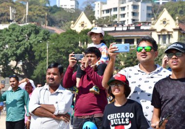 MUMBAI, INDIA  JANUARY 14, 2024: Indian Air Force has conducted a flying display aimed at creating awareness & fostering a deeper connection between the Indian Air Force and local community, on January 14, 2024 in Mumbai, India. clipart