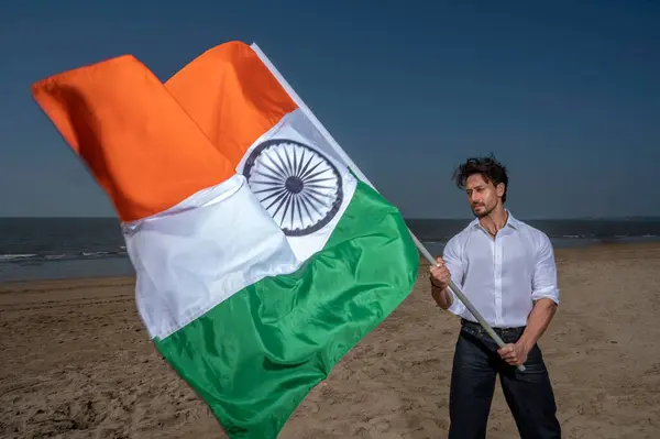 stock image MUMBAI, INDIA - JANUARY 15: Bollywood actor Tiger Shroff poses during an exclusive interview with HT City for 75th Republic Day special shoot, on January 15, 2024 in Mumbai, India.