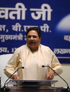 LUCKNOW, INDIA - AUGUST 4: BSP Supremo Mayawati addressed a press conference regarding the Supreme Court verdict on the SC ST Bill at the BSP office, on August 4, 2024 in Lucknow, India.  clipart