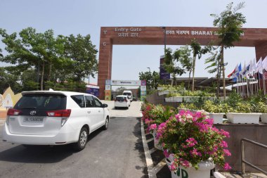 NEW DELHI, INDIA  AUGUST 26: Delhi Police along with Traffic Police conduct a Carcade rehearsal for the G20 Delegates ahead of G20 summit at Bharat Mandapam, Pragati Maidan, on August 26, 2023 in New Delhi, India. clipart