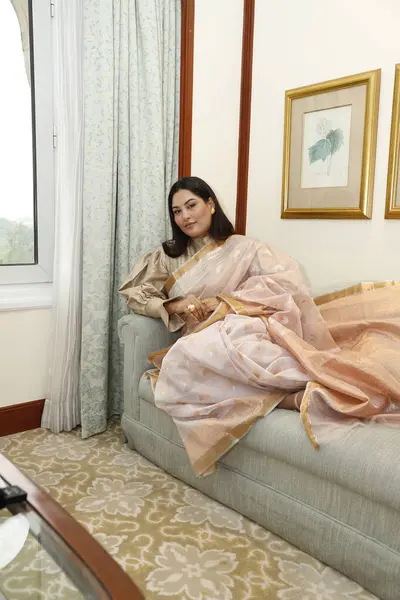 stock image NEW DELHI, INDIA - JULY 17:  (EDITOR'S NOTE: This is an exclusive image of Hindustan Times) Fashion content creator Sakshi Sindwani during an exclusive interview with HT City, on July 17, 2023 in New Delhi, India. (Photo by Shantanu Bhattacharya/Hind