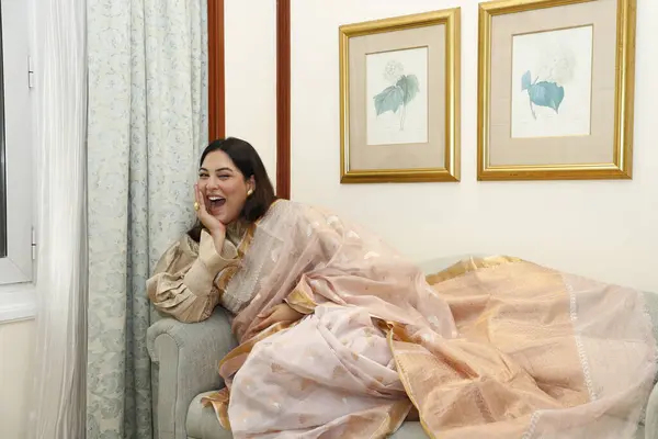 stock image NEW DELHI, INDIA - JULY 17:  (EDITOR'S NOTE: This is an exclusive image of Hindustan Times) Fashion content creator Sakshi Sindwani during an exclusive interview with HT City, on July 17, 2023 in New Delhi, India. (Photo by Shantanu Bhattacharya/Hind