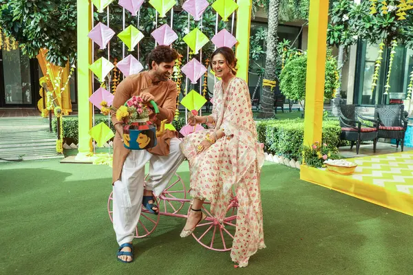 stock image NEW DELHI, INDIA  AUGUST 28, 2024: Indian actors Ridhi Dogra and Akshay Dogra celebrate Raksha Bandhan during an exclusive interview with HT City for Rakhi festival special shoot