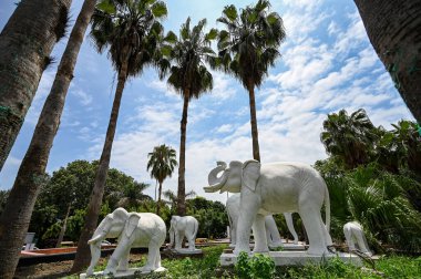 NEW DELHI, INDIA - AUGUST 6: An elephants family (Sculpture) placed at RML circle under the beautification in NDMC   area on August 6, 2024 in New Delhi, India.  clipart