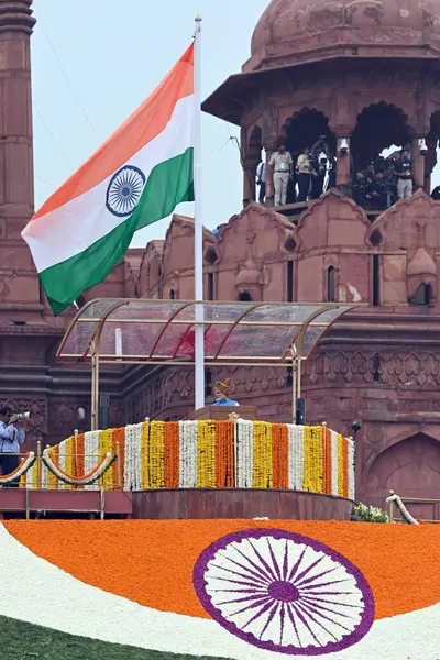 stock image Prime Minister Narendra Modi addresses the nation from the Red Fort on 78th Independence Day, on August 15, 2024 in New Delhi, India. 