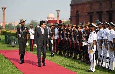  Japanese Minister of Defense Minoru Kihara received a guard of honour in the presence of Defense Minister of India Rajnath Singh at South block lawns on August 20 2024 in New Delhi India.  Photo by Sanchit Khanna/Hindustan Times  clipart