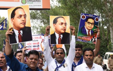 GHAZIABAD, INDIA - AUGUST 21: BSP workers take out protest march during  Bharat Bandh against the Supreme Court's decision on creamy layer in Scheduled Caste and Scheduled Tribe reservation on hapur road dm office  on August 21, 2024 in Ghaziabad