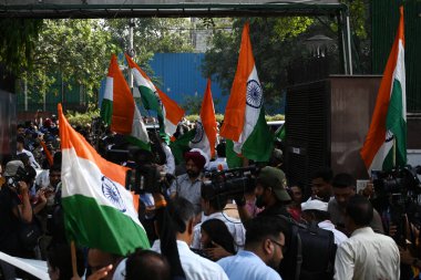 NEW DELHI  INDIA - JUNE 2  2024  AAP supporters during Delhi Chief Minister Arvind Kejriwal along with his wife Sunita Kejriwal leaving from party office to surrender at Tihar Jail  on June 2  2024 in New Delhi  India. Delhi chief minister Arvind Kej clipart