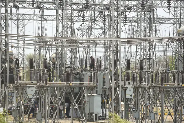 stock image GURUGRAM INDIA - JUNE 1: An emergency team of DHBVN to investigate the cause of the explosion in a transformer during an extreme hot weather at 220 KV sub station at sector-52 near Ardee mall on June 1 2024 in Gurugram India. (Photo by Parveen Kumar/