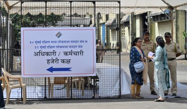 MUMBAI  INDIA - JUNE 3  2024  Preparation underway at a counting center in Sewri for counting of votes of Lok Sabha election 2024  on June 3  2024 in Mumbai  India. Preparations are underway at the Bharatiya Janata Party (BJP) and the Congress Headqu clipart