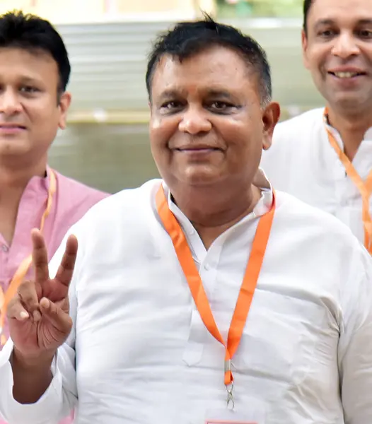 stock image GHAZIABAD  INDIA - JUNE 4  2024  Bharatiya Janata Party candidate Atul Garg celebrating with his workers after winning the Ghaziabad Lok Sabha elections Navyug market  on June 4  2024 in Ghaziabad  India.  (Photo by Sakib Ali/Hindustan Times)