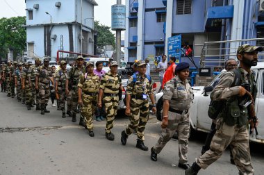 KOLKATA INDIA AUGUST 22 2024 As directed by Supreme Court Central Industrial Security Force CISF being deployed and takes over the security of RG Kar Medical College & Hospital amid cease work protest by junior medics over alleged rape and murder of  clipart