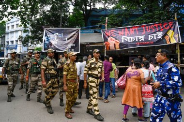 KOLKATA INDIA AUGUST 22 2024 As directed by Supreme Court Central Industrial Security Force CISF being deployed and takes over the security of RG Kar Medical College & Hospital amid cease work protest by junior medics over alleged rape and murder of  clipart