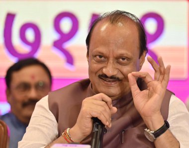 MUMBAI INDIA AUGUST 22 2024 Maharashtra Deputy CM Ajit Pawar interacts with media during the press conference after the announcement of Maha Rashtrvadi Whatsapp Helpline on August 22 2024 in Mumbai India. Photo by Anshuman Poyrekar Hindustan Times  clipart