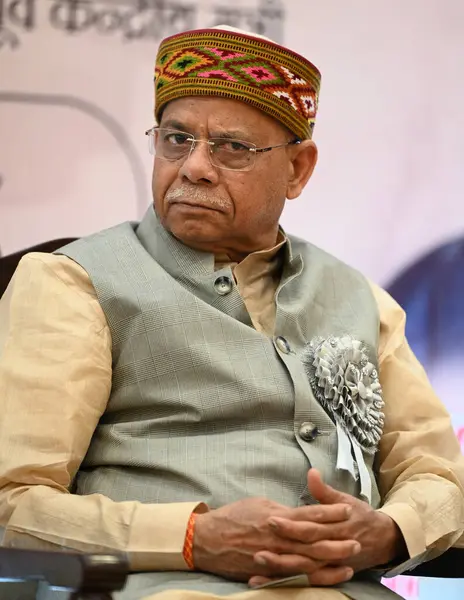 stock image NEW DELHI INDIA JUNE 25 2024 Governor of Himachal Pradesh Shiv Pratap Shukla addressing during the Loknayak Jaiprakash International Study Development Centre Sampoorna Kranti Andolan Mahotsav on the occasion of completion of 50 years of the movement 