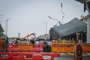 NEW DELHI INDIA JUNE 28 2024 A part of the roof at T1 Airport seen collapsed after heavy rainfall in the early hours of the morning resulting in death of one person and six were injured on June 28 2024 in New Delhi India Photo by Sanchit Khanna Hindu clipart