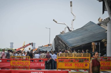 NEW DELHI INDIA JUNE 28 2024 A part of the roof at T1 Airport seen collapsed after heavy rainfall in the early hours of the morning resulting in death of one person and six were injured on June 28 2024 in New Delhi India Photo by Sanchit Khanna Hindu clipart