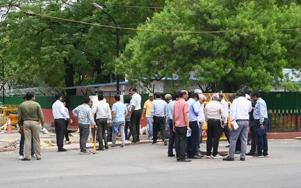 stock image NEW DELHI INDIA JUNE 29 2024 NDMC officers and staff inspection near Pragti Maiden tunnel closed for traffic due to Water logged after one day before yesterday Heavy rainfall on June 29 2024 in New Delhi India The India Meteorological Department IMD 