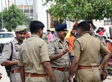 NOIDA INDIA JUNE 30 2024 Heavy police deployment in Hoshiarpur village of Sector 51 after the death of a child in a road accident yesterday in Hoshiarpur village of Sector 51 on June 30 2024 in Noida India Photo by Sunil Ghosh Hindustan Times  clipart