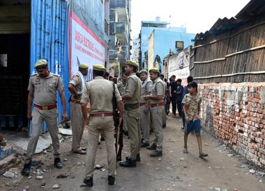 NOIDA INDIA JUNE 30 2024 Heavy police deployment in Hoshiarpur village of Sector 51 after the death of a child in a road accident yesterday in Hoshiarpur village of Sector 51 on June 30 2024 in Noida India Photo by Sunil Ghosh Hindustan Times  clipart