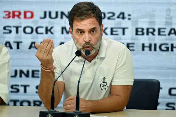 Stock image NEW DELHI, INDIA - JUNE 6 2024 Congress leaders Rahul Gandhi during a press conference at AICC Headquater on June 6, 2024 in New Delhi, India. (Photo by Raj K Raj/Hindustan Times)