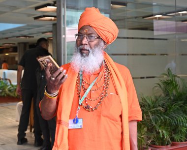 NEW DELHI, INDIA - JUNE 7 2024  Sakshi Maharaj during the Registration Newly elected Members of 18th Lok Sabha at Banquet Hall, Parliament annexe  on June 7, 2024 in New Delhi, India.  (Photo by Sonu Mehta/Hindustan)  clipart