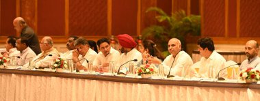 NEW DELHI, INDIA JUNE 8 2024   Senior congress leaders during the Extended Congress Working Committee meeting at Ashoka Hotel, on June 8, 2024 in New Delhi, India. The extended Congress Working Committee (CWC), the highest executive forum of the part clipart