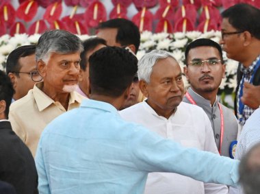 NEW DELHI, INDIA JUNE 9 2024   Janata Dal (United) Leader Nitish Kumar seen along Telugu Desam Party (TDP) leader N. Chandrababu Naidu during oath ceremony of Prime Minister Narendra Modi as the Prime Minister of India for the third consecutive term  clipart