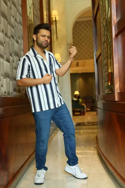 stock image NEW DELHI, INDIA JUNE 8 2024    Bollywood singer Rahul Vaidya poses  on World Music Day special shoot, on June 8, 2024 in New Delhi, India. singer Rahul Vaidya settles in to reflect on his journey as a solo artist and the role music plays in his life