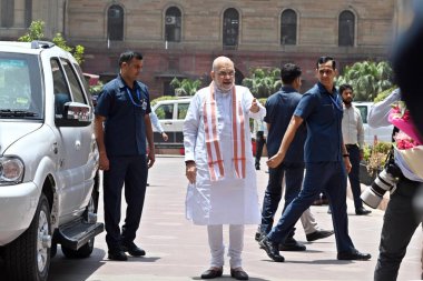 NEW DELHI INDIA HAZİRAN 11 HAZİRAN 2024 Birlik Bakanı Amit Şah, 11 Haziran 2024 tarihinde Yeni Delhi Hindistan 'da Güney Bloğunda İçişleri Bakanı olarak görev almak üzere geliyor. Fotoğraf: Sanjeev Verma / Hindustan Times 