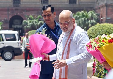 NEW DELHI INDIA HAZİRAN 11 HAZİRAN 2024 Birlik Bakanı Amit Şah, 11 Haziran 2024 tarihinde Yeni Delhi Hindistan 'da Güney Bloğunda İçişleri Bakanı olarak görev almak üzere geliyor. Fotoğraf: Sanjeev Verma / Hindustan Times 