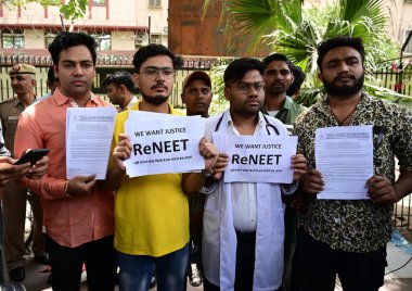 NEW DELHI INDIA JUNE 14 2024   Students who appeared in the NEET Exams 2024 along with some students activists protests outside the education ministry over the issues with NEET Exam at Shashtri Bhawan on June 14 2024 in New Delhi India.  Photo by Vip clipart