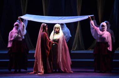 NEW DELHI, INDIA APRIL 26: Ulusal Drama Okulu, yönetmen Ram Gopal Bajaj, yönetmen Rajesh Singh, çevirmen Shabbir Irshad Usmani ve çevirmen NSD konferans salonunda 26 Nisan 2023 'te sanatçılar sahne aldı. 