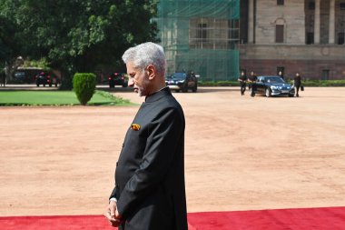 NEW DELHI INDIA MAY 30 2023 External Affairs Minister S Jaishankar waits to receive Prime Minister Narendra Modi for a ceremonial welcome of Cambodian King Norodom Sihamoni at Rashtrapati Bhavan on May 30 2023 in New Delhi India Photo by Ajay Aggarwa clipart