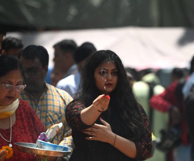 Kashmir India May 28 2023 2023 SRINAGAR INDIA MAY 28 2023 A Kashmiri pandit devotee prays during the annual Hindu festival at the Kheer Bhawani Temple at Tullamulla Ganderbal on May 28 2023 in Srinagar India Photo by Waseem Andrabi Hindustan Times  clipart