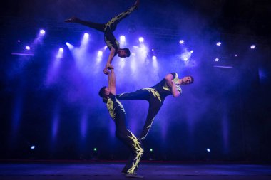 MUMBAI INDIA MAY 9 2023 Artistes from Russia Uzbekistan Kyrgyzstan Ethiopia and India rehearse on the eve of International Circus Festival which begins from May 10 to May 21 at St Andrew s Auditorium Bandra West on May 9 2023 in Mumbai India Photo by clipart