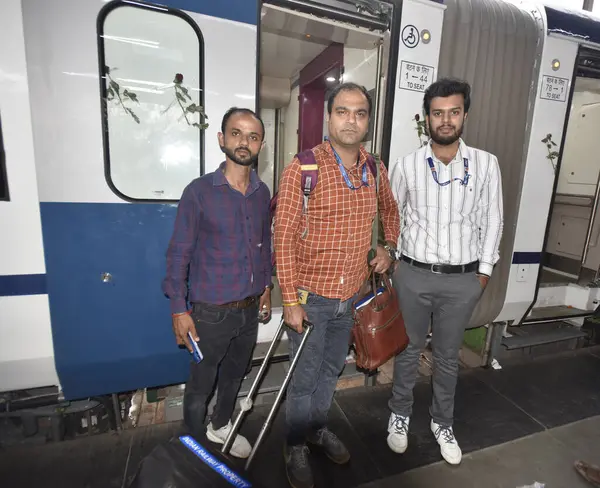 stock image NEW DELHI INDIA MAY 25 2023 Railway passengers at Anand Vihar Railway Station after Prime Minister Narendra Modi virtually flags off Uttarakhand s first semi high speed Vande Bharat Express train connecting Dehradun with the national capital on May 2