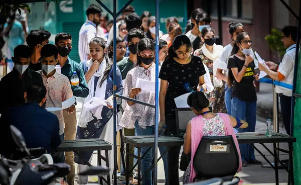 stock image NEW DELHI INDIA MAY 22 2023 Students arrive to appear for the Common University Entrance Test for undergraduate admissions CUET UG at an examination center on May 22 2023 in New Delhi India Photo by Raj K Raj Hindustan Times 