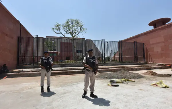 stock image NEW DELHI INDIA MAY 27 2023 Security has been stepped up in Lutyens Delhi ahead of the inauguration of the new Parliament building by Prime Minister Narendra Modi on Sunday on May 27 2023 in New Delhi India The new Parliament is all decked up for a c