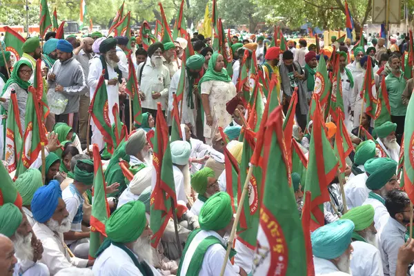 NEW DELHI INDIA MAYIS 8 2023 Samyukt Kisan Morcha ve Çiftçi sitesi Dharna Güreşçi Bajrang Punia Sakshi Malik Vinesh Phogat Sangeeta Phogat 'a destek için 16. gün boyunca Hindistan Güreş Federasyonu' na karşı yaptıkları protesto