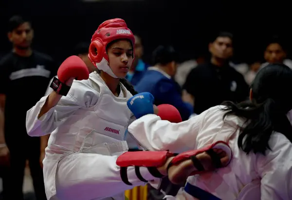 stock image NOIDA INDIA MAY 14 2023 Participants seen at the IGF National games karate competition organized by International Games Federation IGF of United World at Noida stadium sector 21A on May 14 2023 in Noida India Photo by Sunil Ghosh Hindustan Times 