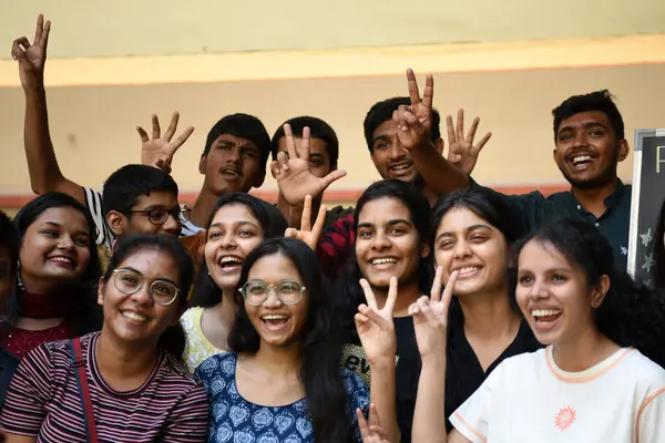 stock image NAVI MUMBAI INDIA MAY 25 2023 Students of Fr Agnel Multipurpose School & Junior College celebrate after the HSC Class 12th Board Exam results were declared at Vashi on May 25 2023 in Navi Mumbai India A total of 14 16 371 students appeared for Mahara