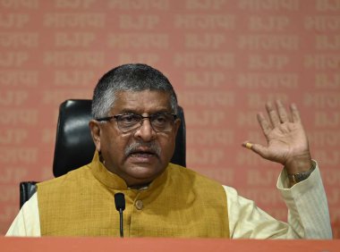 NEW DELHI INDIA MAY 26 2023 Senior BJP Leader Ravi Shankar Prasad addresses the media personnel at BJP HQ at DDU Marg on May 26 2023 in New Delhi India Photo by Vipin Kumar Hindustan Times  clipart