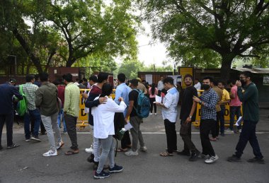 NOIDA INDIA MAY 28 2023 Aspirants queue for Union Public Service Commission UPSC Civil Services Preliminary Exam at Delhi Public School Sector 30 on May 28 2023 in Noida India Photo by Sunil Ghosh Hindustan Times  clipart