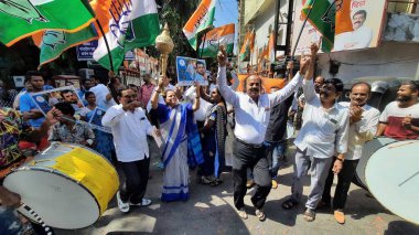 MUMBAI INDIA MAY 13 2023 Congress workers celebrate victory as the party sweeps Karnataka assembly elections at Thane Congress Office in Thane on May 13 2023 in Mumbai India Congress has won 135 seats well above the majority mark of 113 seats in a 22 clipart