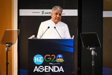 Yeni Delhi Hindistan 18 Mayıs 2023 Bhupender Yadav Birliği Çevre ve iklim değişikliği Bakanı 18 Mayıs Perşembe günü Yeni Delhi 'deki Ambedkar Uluslararası Merkezi' nde Hindistan Times G20 Gündemi sırasında anahtar nota hitap etti.