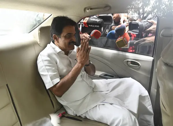 stock image NEW DELHI INDIA MAY 16 2023 Congress Rajya Sabha Member KC Venugopal arrives at the residence of Congress party president Mallikarjun Kharge at 10 Rajaji Marg on May 16 2023 in New Delhi India Photo by Raj K Raj Hindustan Times 