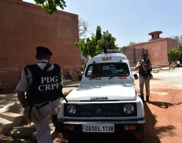 stock image NEW DELHI INDIA MAY 27 2023 Security has been stepped up in Lutyens Delhi ahead of the inauguration of the new Parliament building by Prime Minister Narendra Modi on Sunday on May 27 2023 in New Delhi India The new Parliament is all decked up for a c